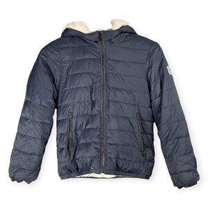 Abercrombie & Fitch Kids Jacket 9/10 Navy Puffer Faux Fur Lined Hooded Coat